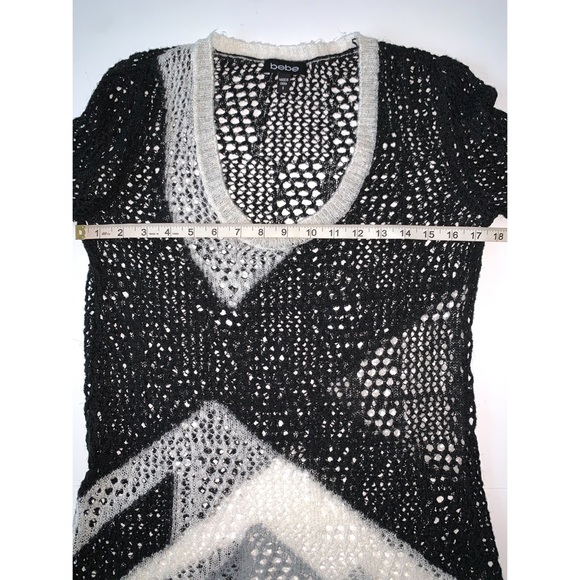 Bebe Soft Net Knit Black White Grey Sequins Sweater Size S - Picture 5 of 8